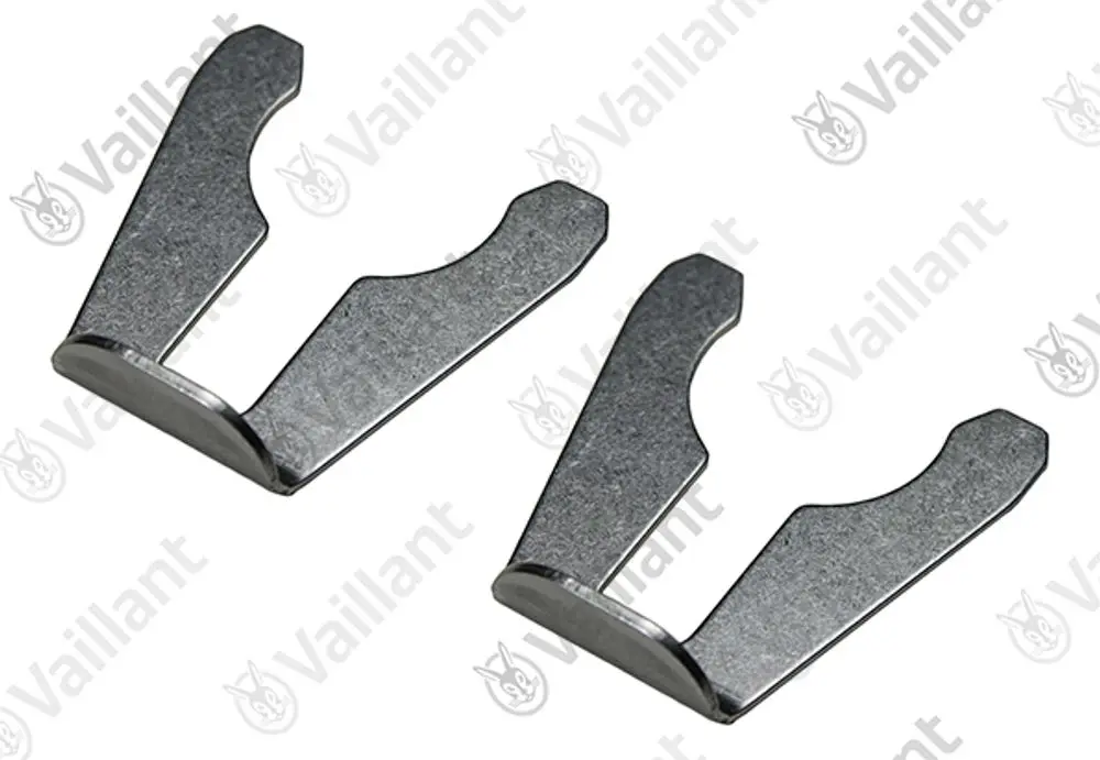Vaillant Klammern aus Metall, Paar, mit gebogener Form, zur Befestigung oder Montage in einem Heizsystem.